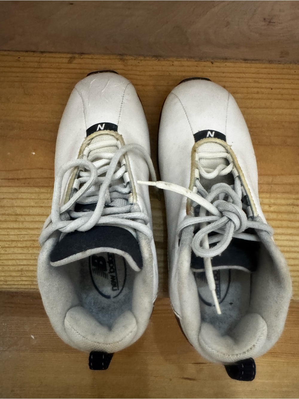 Blue and white sneakers
